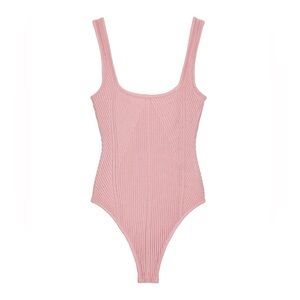 Zara Blush Ribbed Scoop-Neck Bodysuit